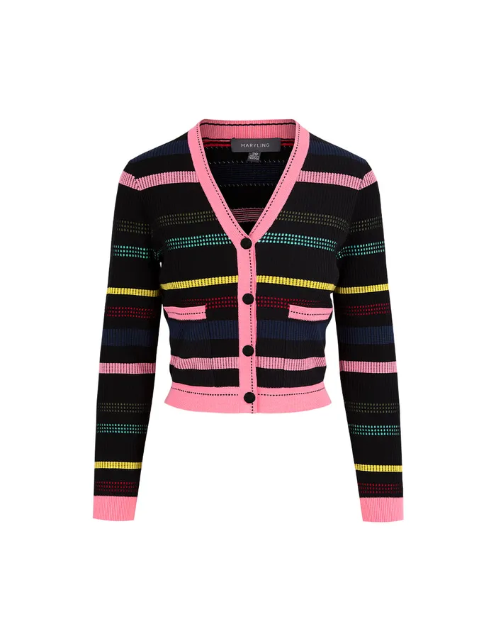 MARYLING Knitwear VNeck Colorful Striped Knitted Cardigan Stripe 8211 Women MARYLING Knitwear VNeck Colorful Striped Knitted Cardigan Stripe 8211 Women