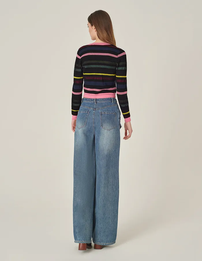 MARYLING Knitwear VNeck Colorful Striped Knitted Cardigan Stripe 8211 Women MARYLING Knitwear VNeck Colorful Striped Knitted Cardigan Stripe 8211 Women