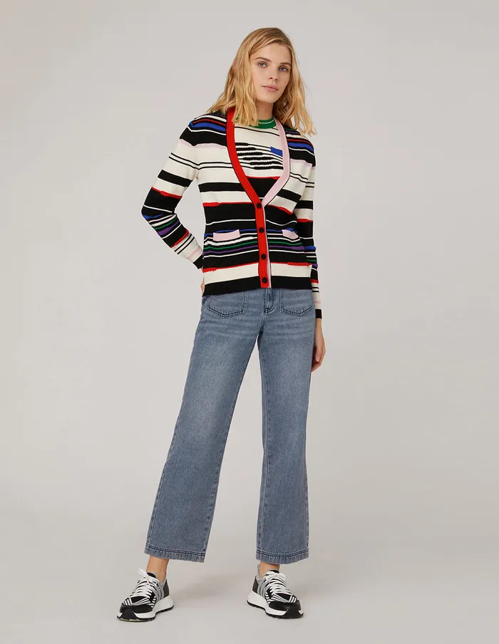 MARYLING Knitwear VNeck Striped Wool Cardigan Mix 8211 Women