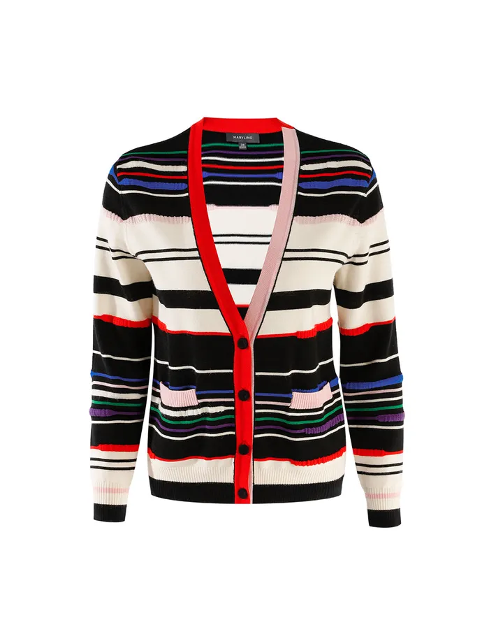 MARYLING Knitwear VNeck Striped Wool Cardigan Mix 8211 Women