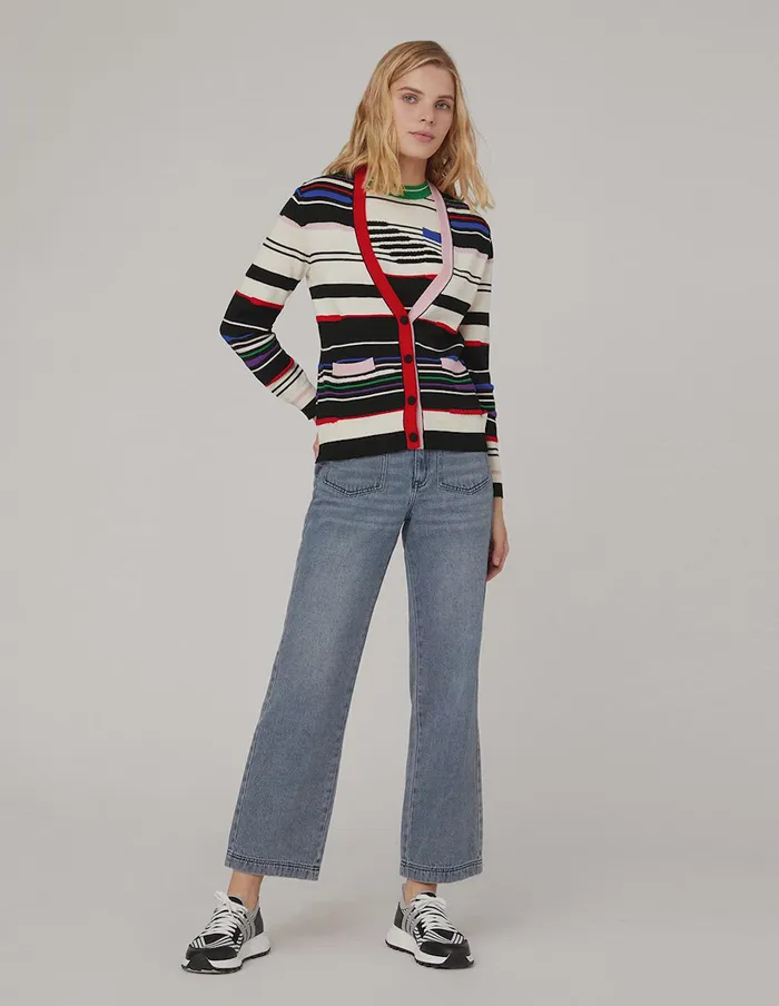 MARYLING Knitwear VNeck Striped Wool Cardigan Mix 8211 Women