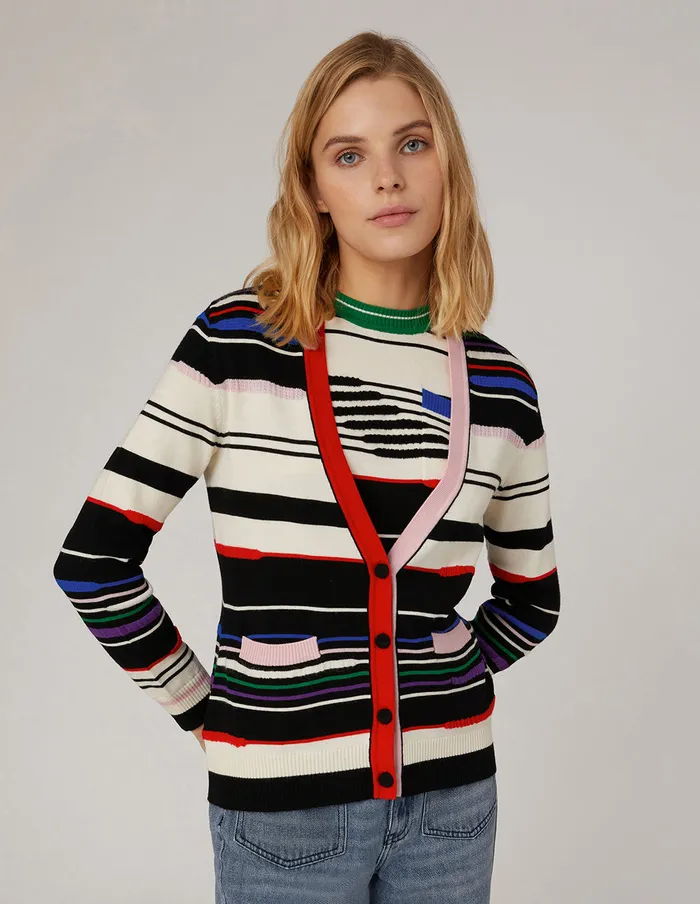 MARYLING Knitwear VNeck Striped Wool Cardigan Mix 8211 Women