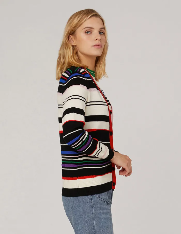 MARYLING Knitwear VNeck Striped Wool Cardigan Mix 8211 Women