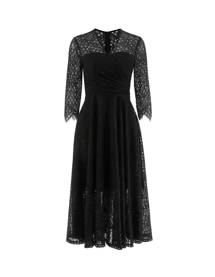 MARYLING Lace Dress VCOLLAR FLARED LACE DRESS Black 8211 Women MARYLING Lace Dress VCOLLAR FLARED LACE DRESS Black 8211 Women