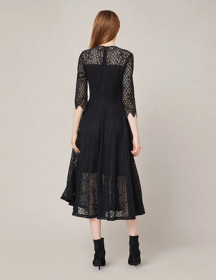 MARYLING Lace Dress VCOLLAR FLARED LACE DRESS Black 8211 Women MARYLING Lace Dress VCOLLAR FLARED LACE DRESS Black 8211 Women