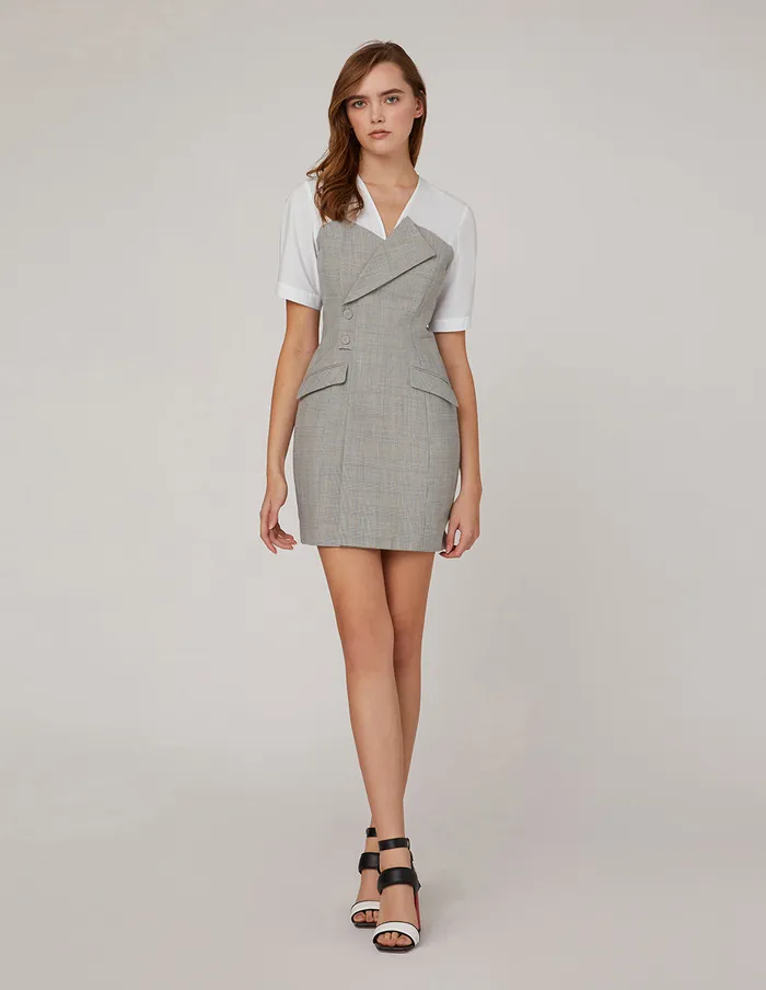 MARYLING Offce Dress Chest Lapels Contrast Short Sleeves Mix 8211 Women