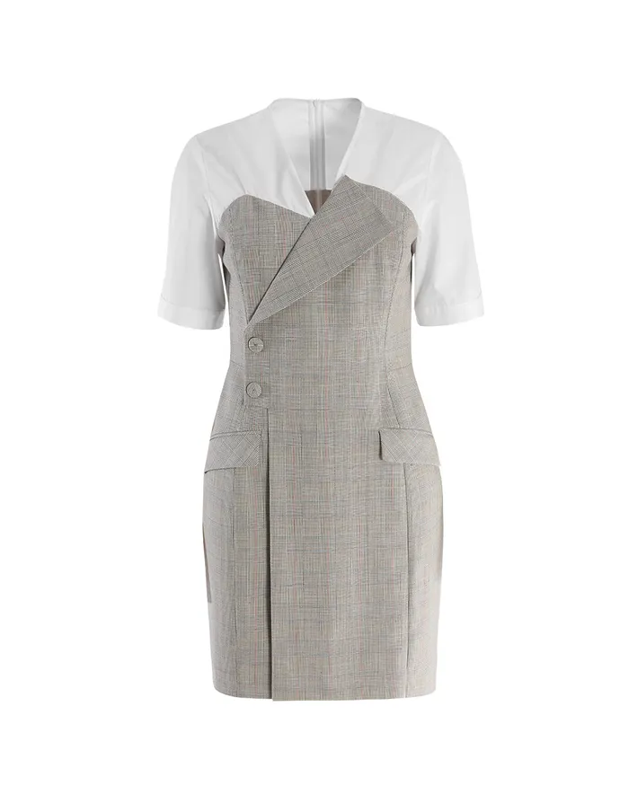 MARYLING Offce Dress Chest Lapels Contrast Short Sleeves Mix 8211 Women MARYLING Offce Dress Chest Lapels Contrast Short Sleeves Mix 8211 Women