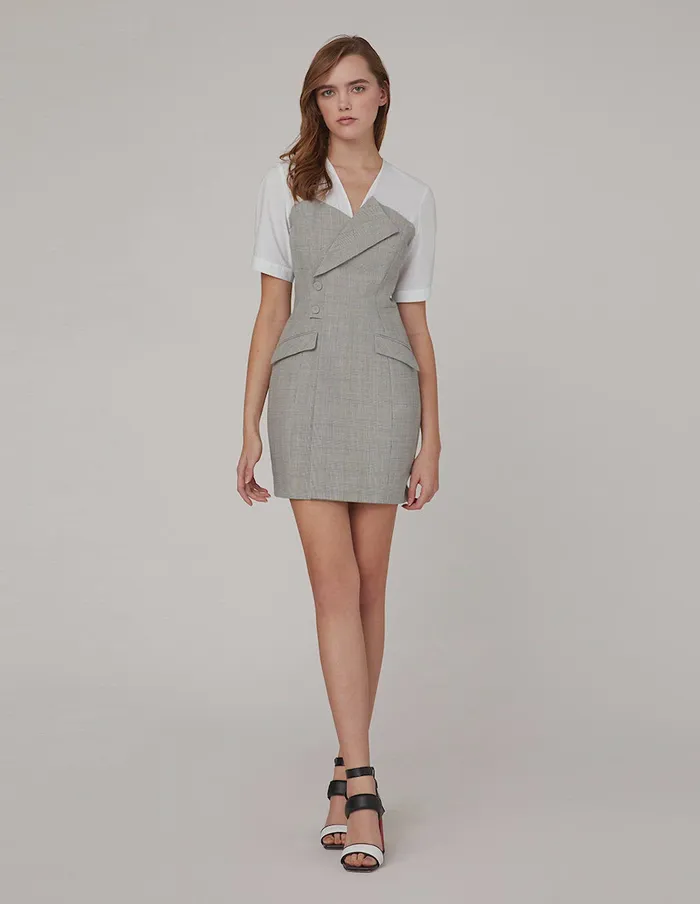 MARYLING Offce Dress Chest Lapels Contrast Short Sleeves Mix 8211 Women MARYLING Offce Dress Chest Lapels Contrast Short Sleeves Mix 8211 Women