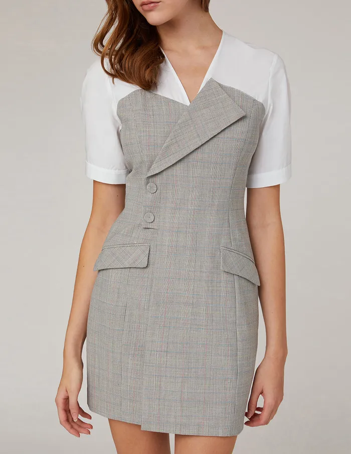 MARYLING Offce Dress Chest Lapels Contrast Short Sleeves Mix 8211 Women MARYLING Offce Dress Chest Lapels Contrast Short Sleeves Mix 8211 Women