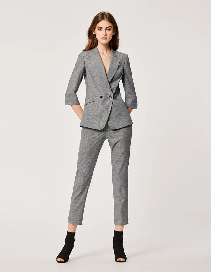 MARYLING Offce Dress Houndstooth Pattern Crop Leg Slim Fit Trousers Black 8211 Women MARYLING Offce Dress Houndstooth Pattern Crop Leg Slim Fit Trousers Black 8211 Women