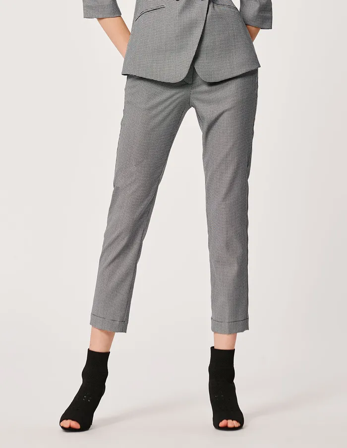 MARYLING Offce Dress Houndstooth Pattern Crop Leg Slim Fit Trousers Black 8211 Women MARYLING Offce Dress Houndstooth Pattern Crop Leg Slim Fit Trousers Black 8211 Women