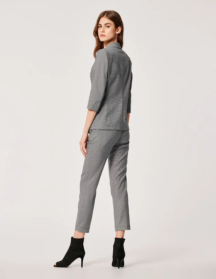 MARYLING Offce Dress Houndstooth Pattern Crop Leg Slim Fit Trousers Black 8211 Women MARYLING Offce Dress Houndstooth Pattern Crop Leg Slim Fit Trousers Black 8211 Women
