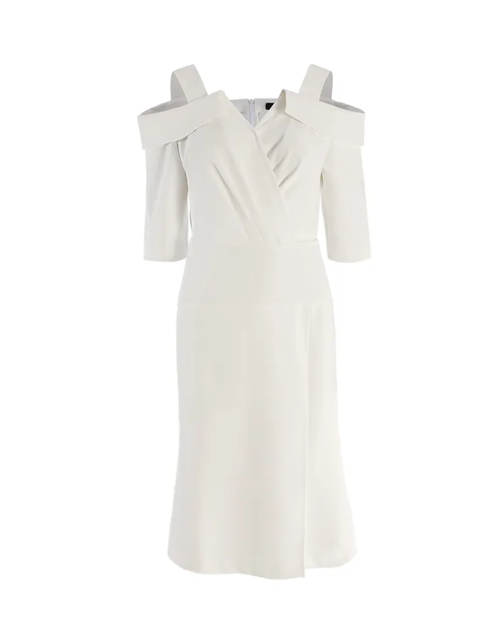 MARYLING Offce Dress Off Shoulder Fishtail Dress White 8211 Women MARYLING Offce Dress Off Shoulder Fishtail Dress White 8211 Women
