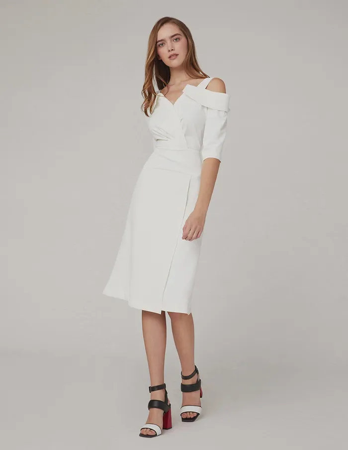 MARYLING Offce Dress Off Shoulder Fishtail Dress White 8211 Women MARYLING Offce Dress Off Shoulder Fishtail Dress White 8211 Women
