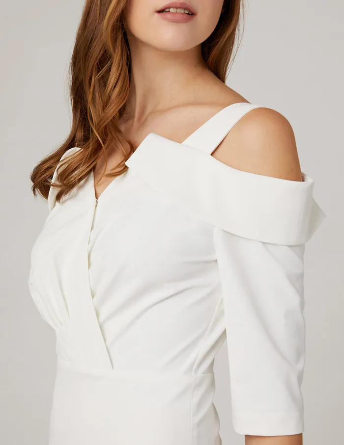 MARYLING Offce Dress Off Shoulder Fishtail Dress White 8211 Women MARYLING Offce Dress Off Shoulder Fishtail Dress White 8211 Women