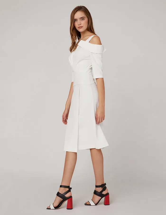 MARYLING Offce Dress Off Shoulder Fishtail Dress White 8211 Women MARYLING Offce Dress Off Shoulder Fishtail Dress White 8211 Women