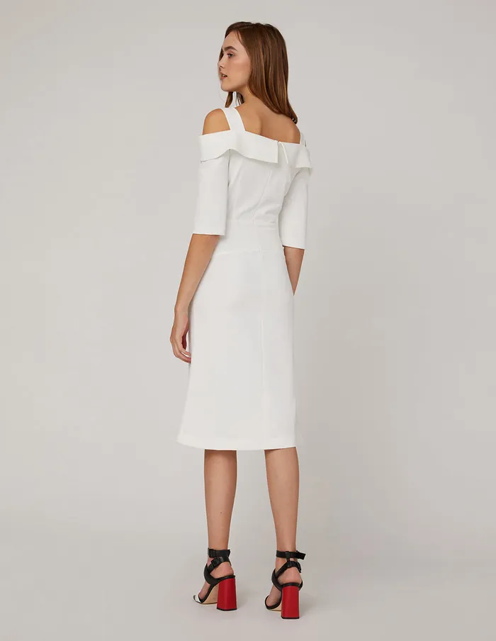 MARYLING Offce Dress Off Shoulder Fishtail Dress White 8211 Women MARYLING Offce Dress Off Shoulder Fishtail Dress White 8211 Women