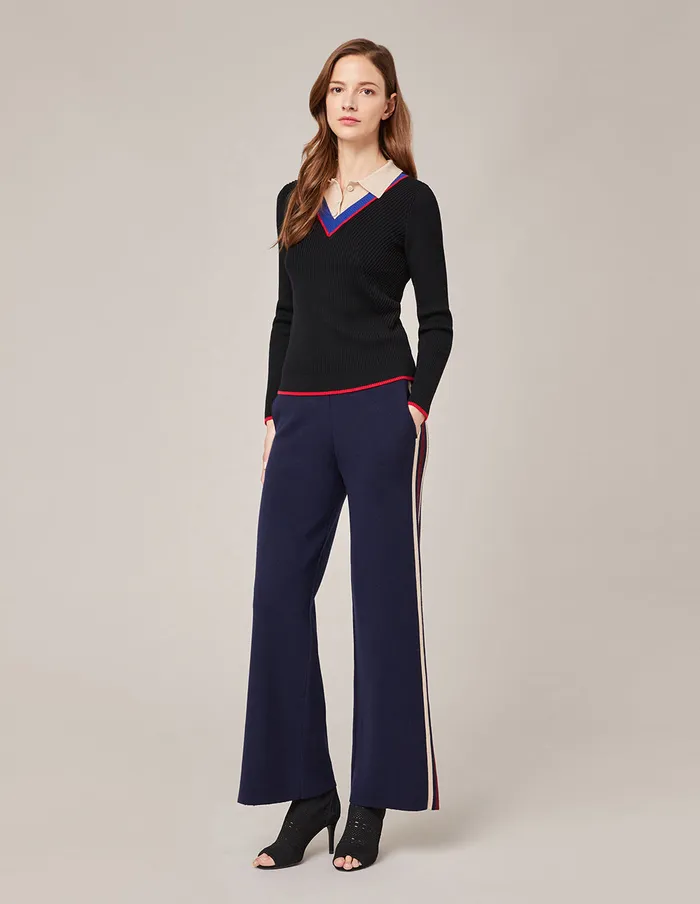 MARYLING Pants and Shorts BLUE SPLIT KNIT PANTS Dark Blue 8211 Women