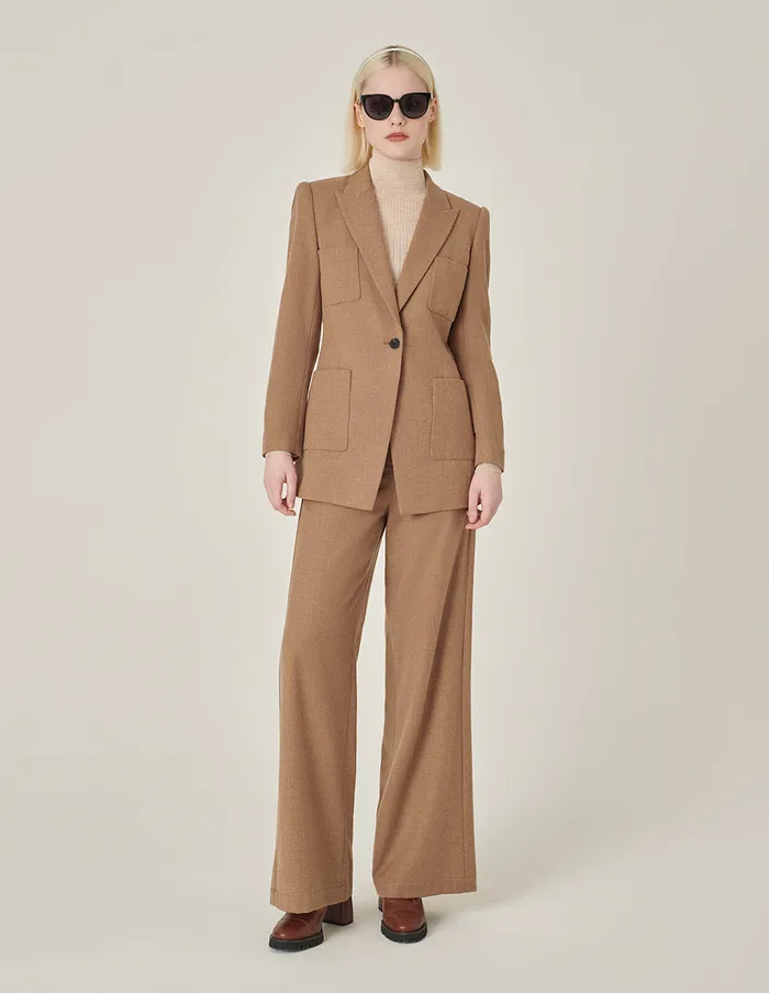 MARYLING Pants and Shorts Camel Wool HighWaist StraightLeg Pants Sand 8211 Women MARYLING Pants and Shorts Camel Wool HighWaist StraightLeg Pants Sand 8211 Women