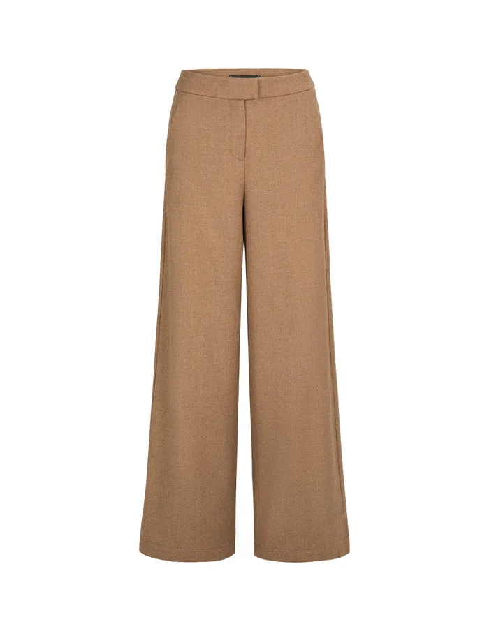 MARYLING Pants and Shorts Camel Wool HighWaist StraightLeg Pants Sand 8211 Women MARYLING Pants and Shorts Camel Wool HighWaist StraightLeg Pants Sand 8211 Women