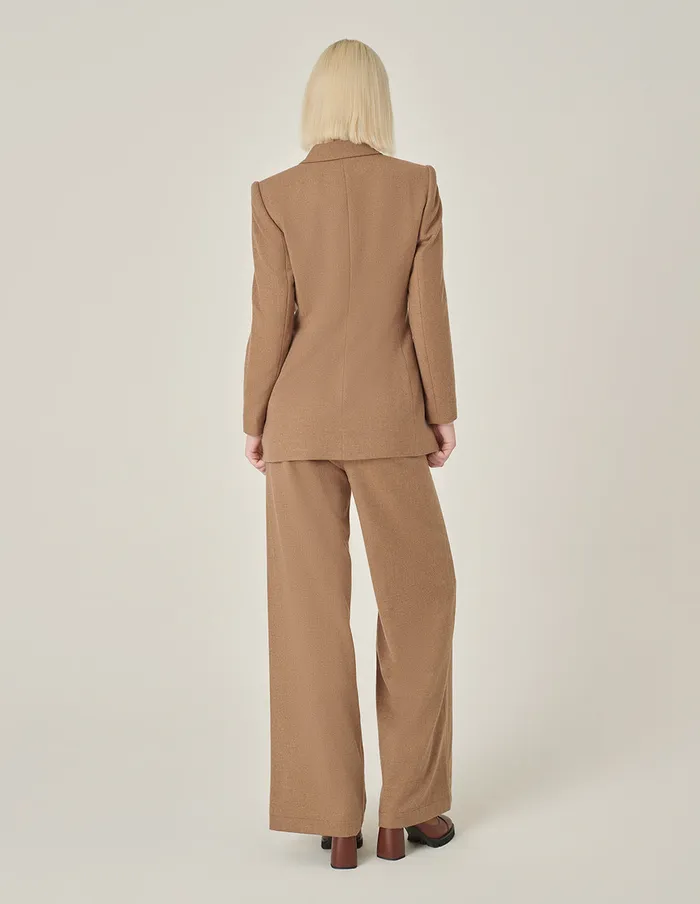 MARYLING Pants and Shorts Camel Wool HighWaist StraightLeg Pants Sand 8211 Women MARYLING Pants and Shorts Camel Wool HighWaist StraightLeg Pants Sand 8211 Women