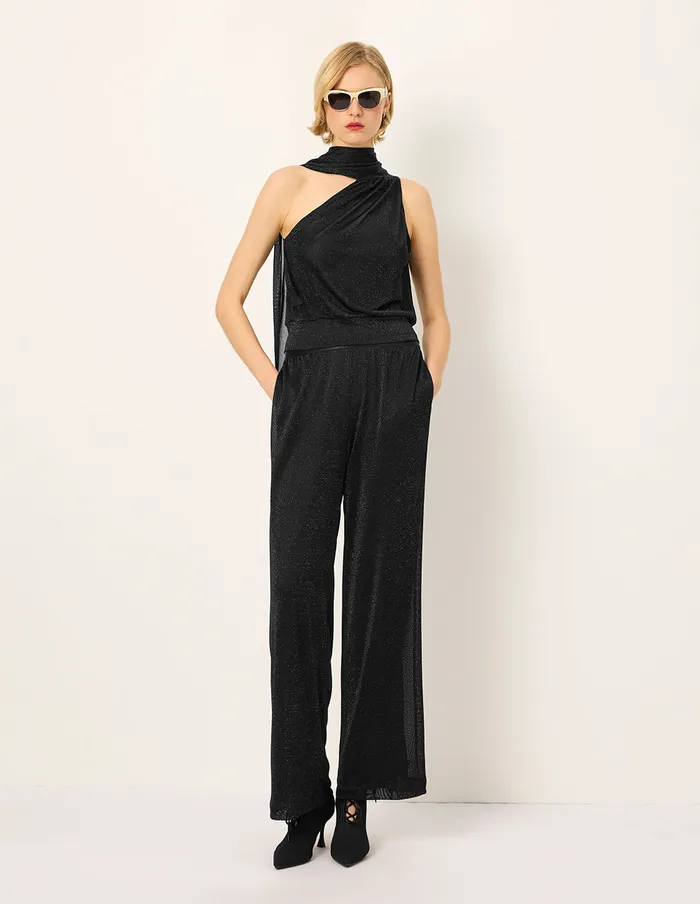 MARYLING Pants and Shorts Simple Black Mesh StraightLeg Slim Pants Black 8211 Women MARYLING Pants and Shorts Simple Black Mesh StraightLeg Slim Pants Black 8211 Women