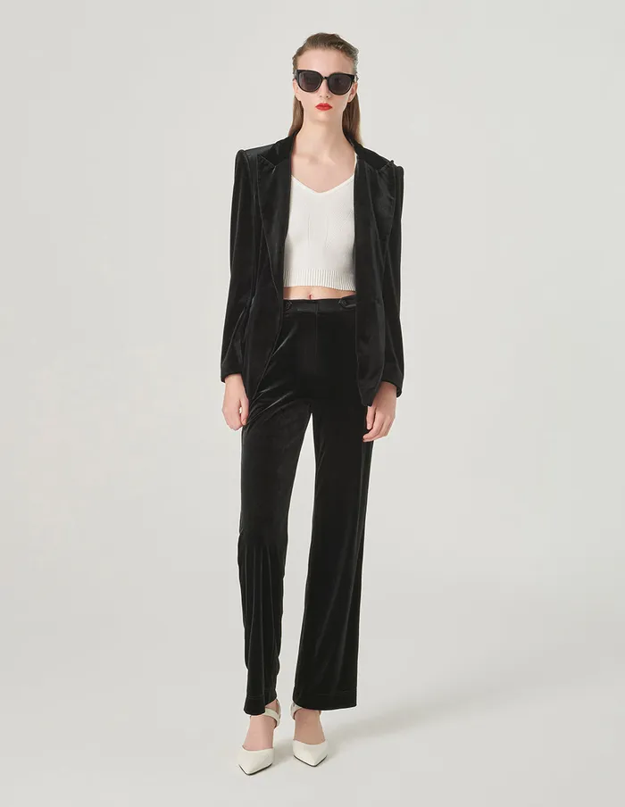 MARYLING Pants and Shorts Straight Black Velvet Trousers Black 8211 Women