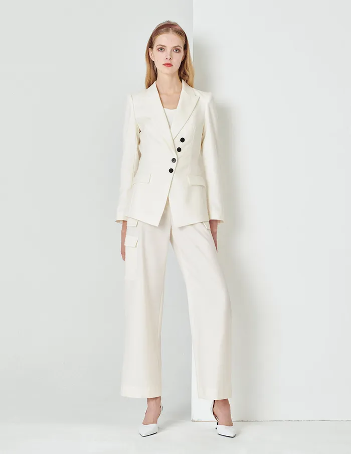 MARYLING Pants and Shorts White Tool Pocket Straight Trousers White 8211 Women MARYLING Pants and Shorts White Tool Pocket Straight Trousers White 8211 Women