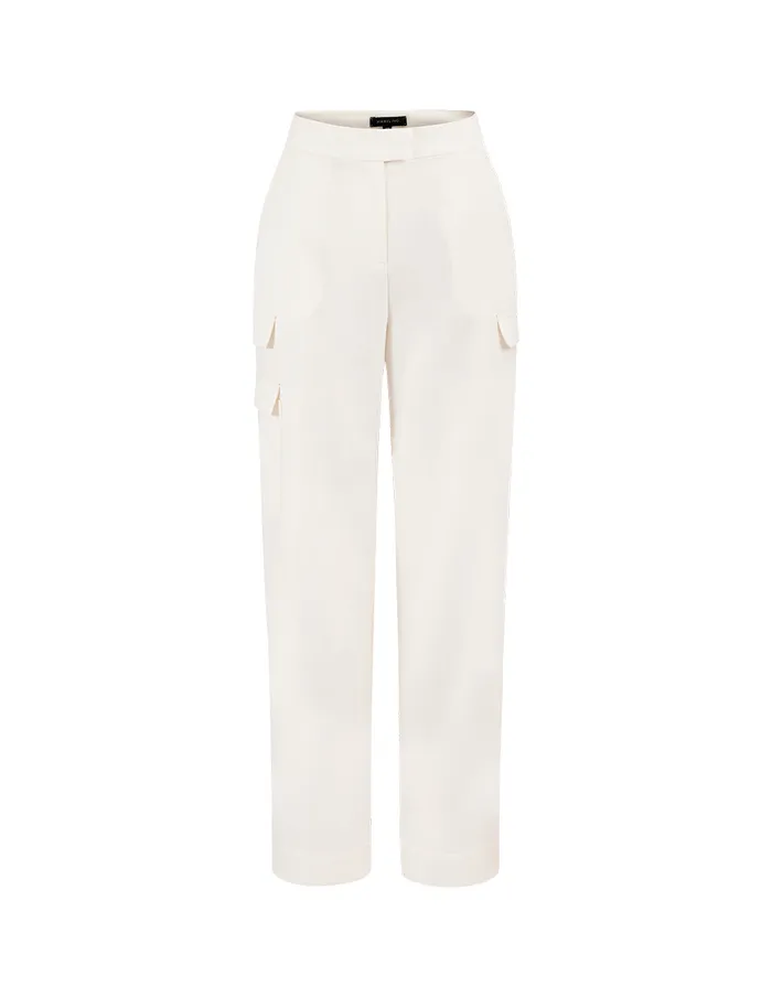 MARYLING Pants and Shorts White Tool Pocket Straight Trousers White 8211 Women MARYLING Pants and Shorts White Tool Pocket Straight Trousers White 8211 Women