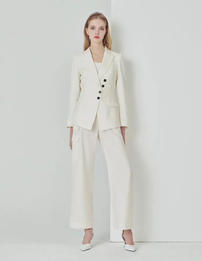 MARYLING Pants and Shorts White Tool Pocket Straight Trousers White 8211 Women MARYLING Pants and Shorts White Tool Pocket Straight Trousers White 8211 Women