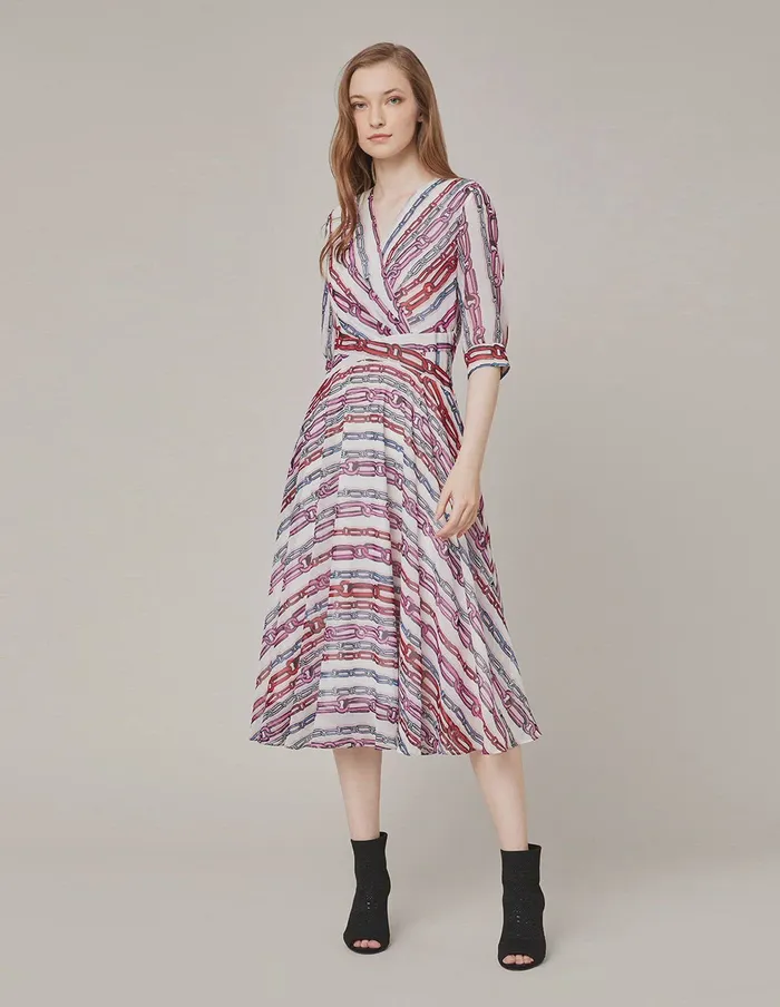 MARYLING Printed Dress COLOURED CHAIN PRINT GEORGETTE MIDI DRESS Dark Red 8211 Women