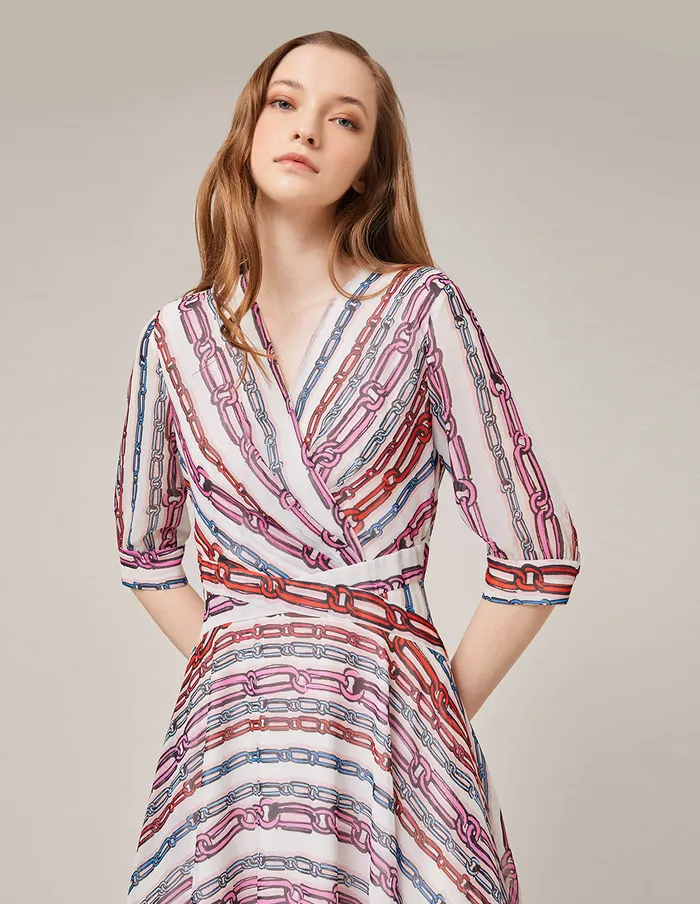 MARYLING Printed Dress COLOURED CHAIN PRINT GEORGETTE MIDI DRESS Dark Red 8211 Women