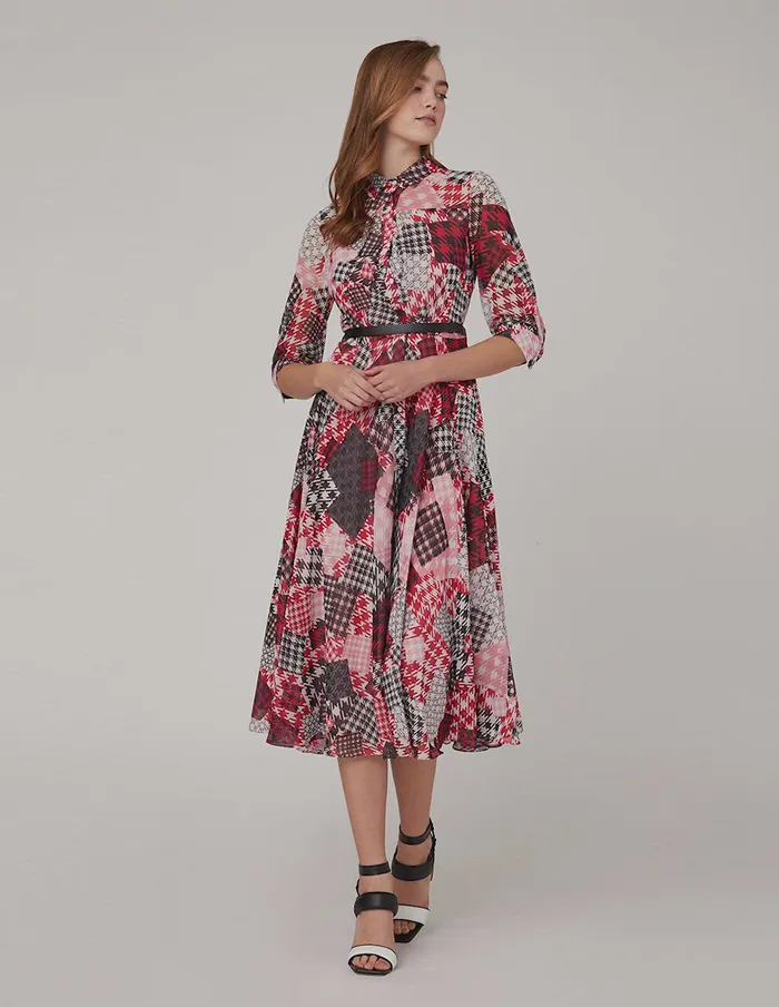 MARYLING Printed Dress Patchwork Print Georgette Shirt Dress Mix 8211 Women