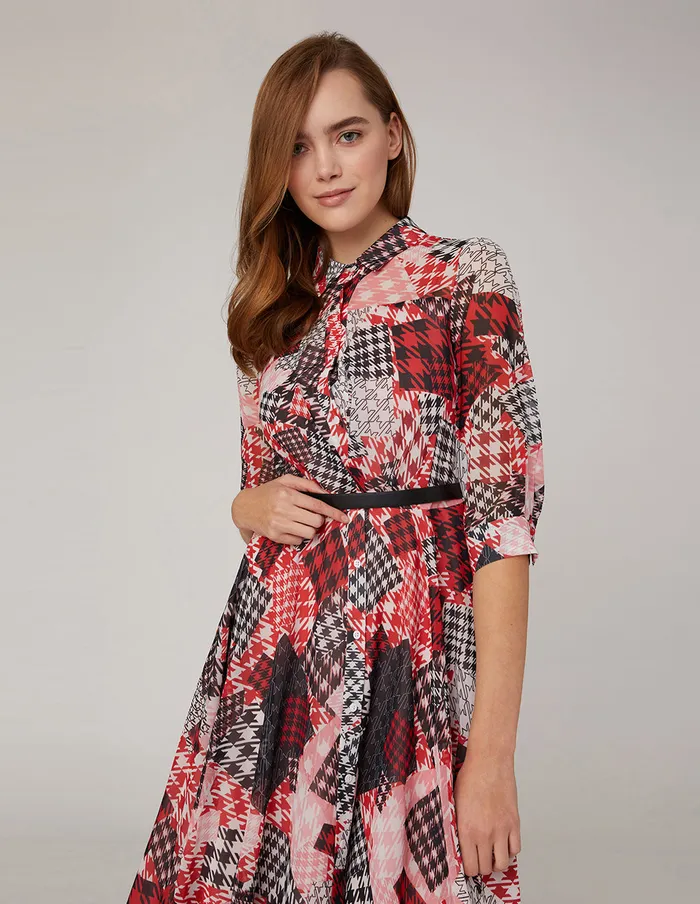 MARYLING Printed Dress Patchwork Print Georgette Shirt Dress Mix 8211 Women
