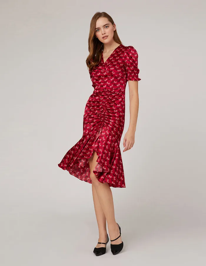MARYLING Printed Dress VNeck Pleated Dress Mix 8211 Women