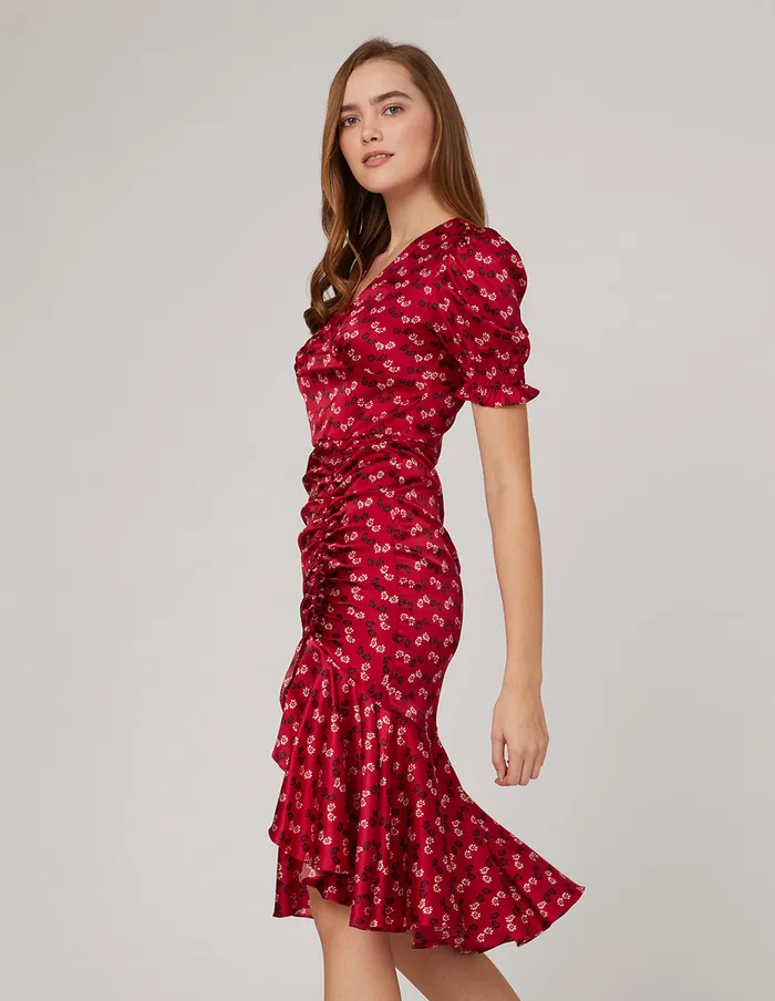 MARYLING Printed Dress VNeck Pleated Dress Mix 8211 Women MARYLING Printed Dress VNeck Pleated Dress Mix 8211 Women