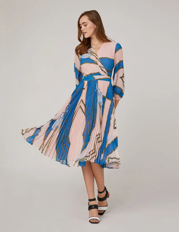 MARYLING Printed Dress VNECK PUFF SLEEVE PLEATED DRESS Mix 8211 Women