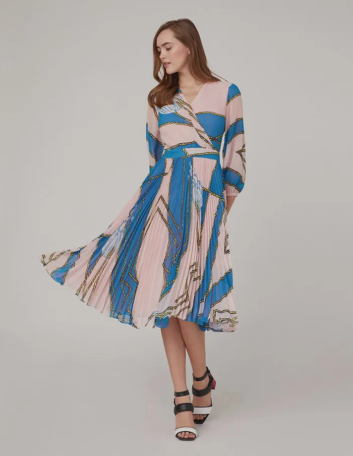 MARYLING Printed Dress VNECK PUFF SLEEVE PLEATED DRESS Mix 8211 Women