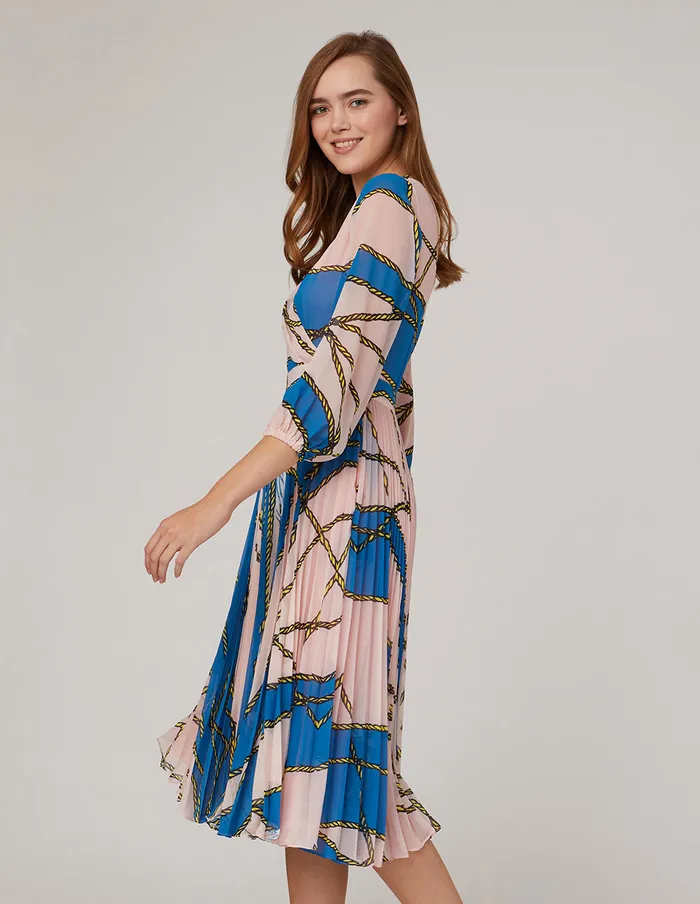 MARYLING Printed Dress VNECK PUFF SLEEVE PLEATED DRESS Mix 8211 Women
