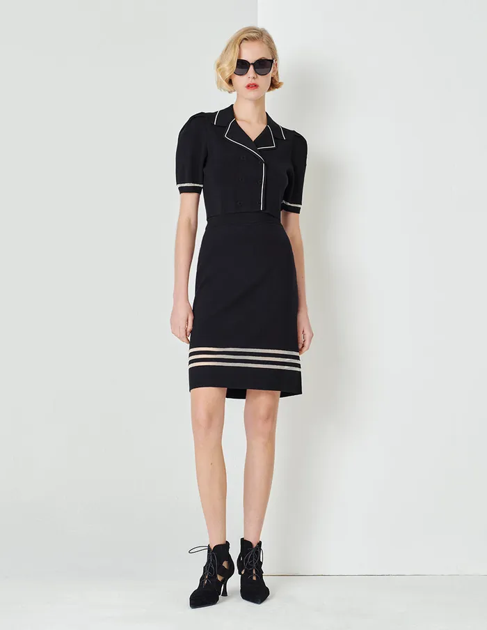 MARYLING Skirts Black And White Horizontal Detail Knitted Skirt Black 8211 Women