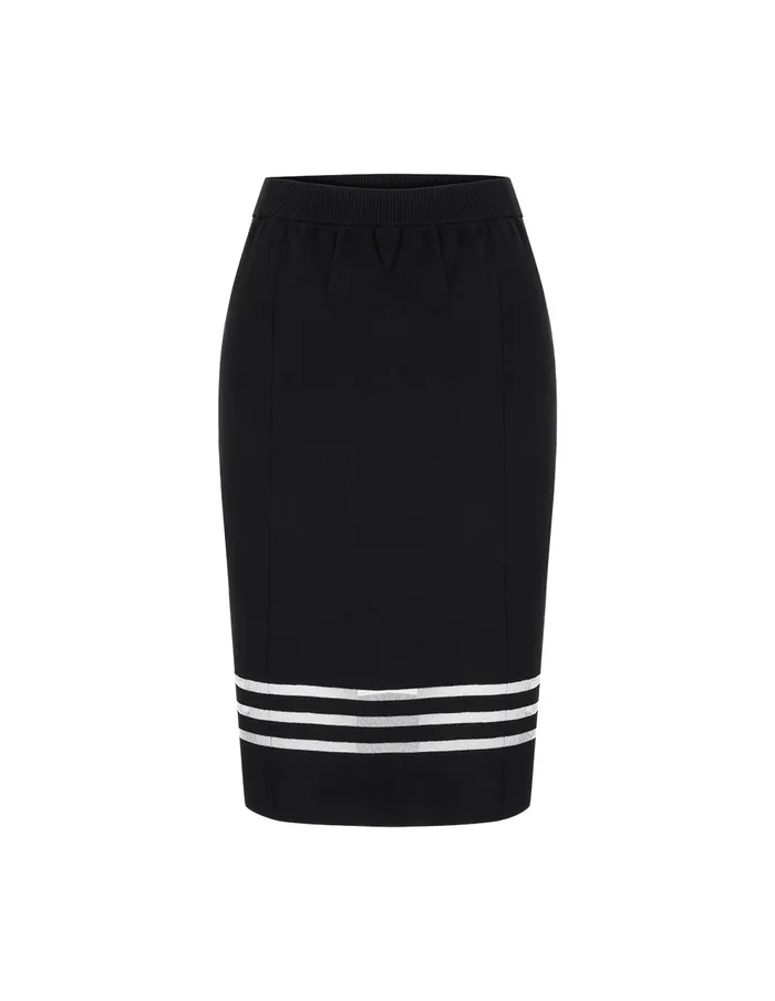 MARYLING Skirts Black And White Horizontal Detail Knitted Skirt Black 8211 Women MARYLING Skirts Black And White Horizontal Detail Knitted Skirt Black 8211 Women