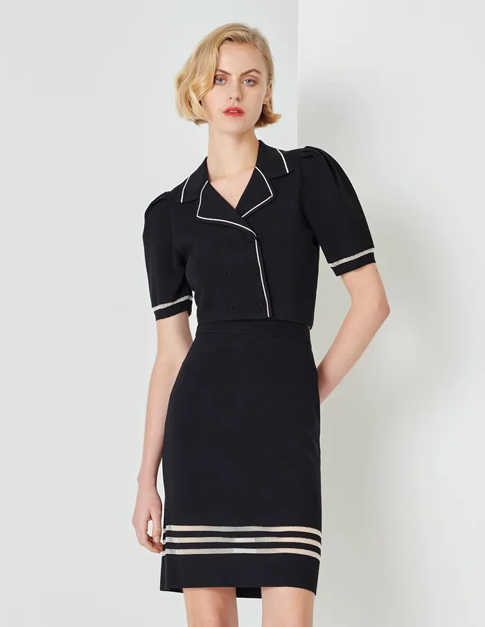 MARYLING Skirts Black And White Horizontal Detail Knitted Skirt Black 8211 Women MARYLING Skirts Black And White Horizontal Detail Knitted Skirt Black 8211 Women