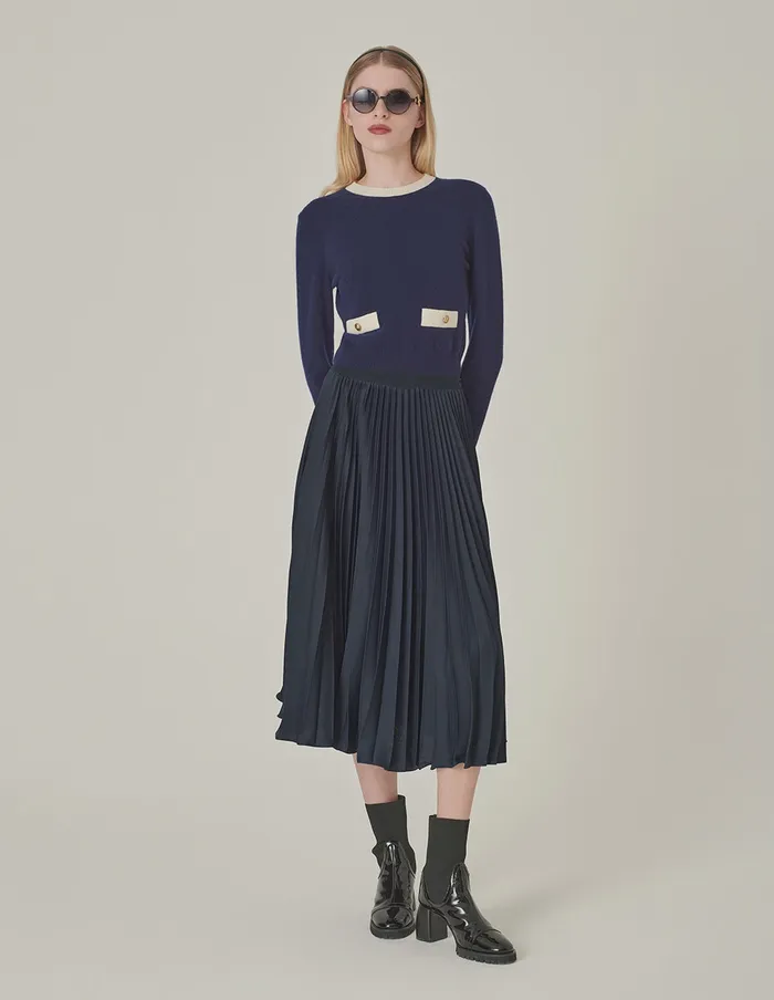 MARYLING Skirts Dark Blue Sun Pleated Skirt Mid Night 8211 Women MARYLING Skirts Dark Blue Sun Pleated Skirt Mid Night 8211 Women