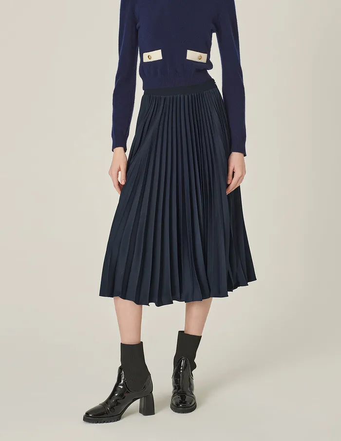MARYLING Skirts Dark Blue Sun Pleated Skirt Mid Night 8211 Women MARYLING Skirts Dark Blue Sun Pleated Skirt Mid Night 8211 Women