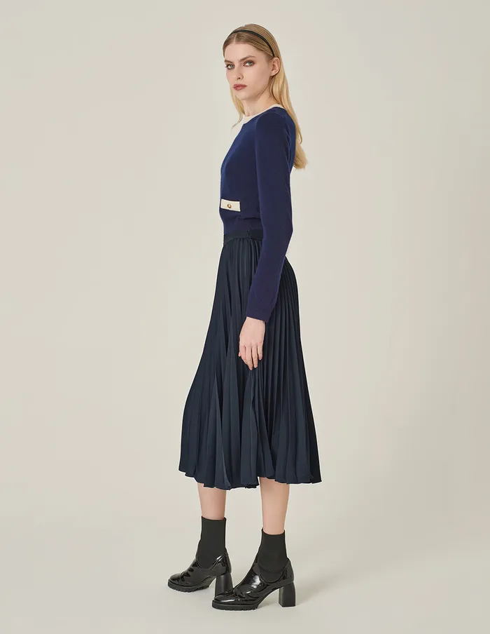 MARYLING Skirts Dark Blue Sun Pleated Skirt Mid Night 8211 Women MARYLING Skirts Dark Blue Sun Pleated Skirt Mid Night 8211 Women