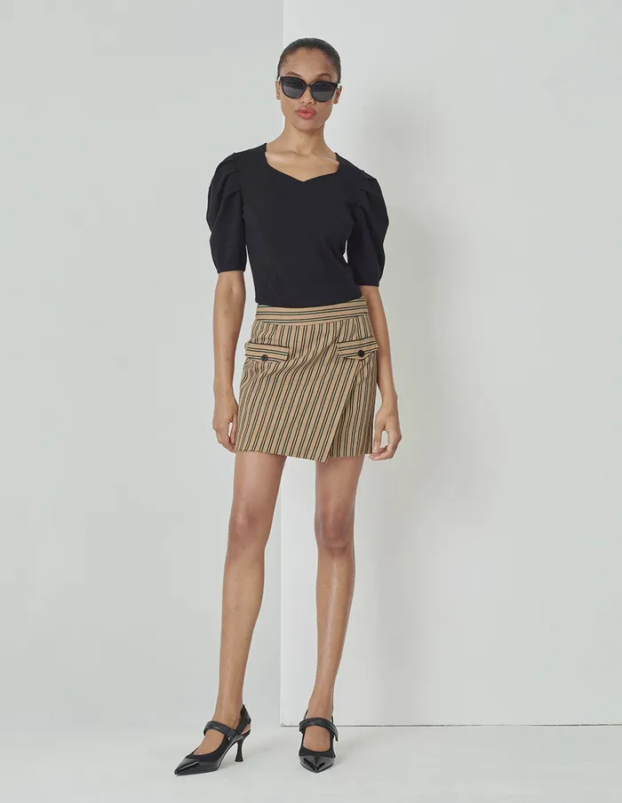 MARYLING Skirts Desert Vertical And Horizontal Small A DoubleLayer Detail Striped Miniskirt Mix 8211 Women MARYLING Skirts Desert Vertical And Horizontal Small A DoubleLayer Detail Striped Miniskirt Mix 8211 Women