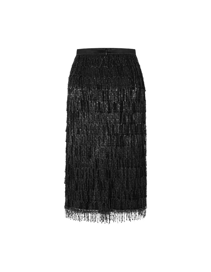 MARYLING Skirts Fringed Sequin Straight HipHugging KneeLength Black Skirt Black 8211 Women MARYLING Skirts Fringed Sequin Straight HipHugging KneeLength Black Skirt Black 8211 Women