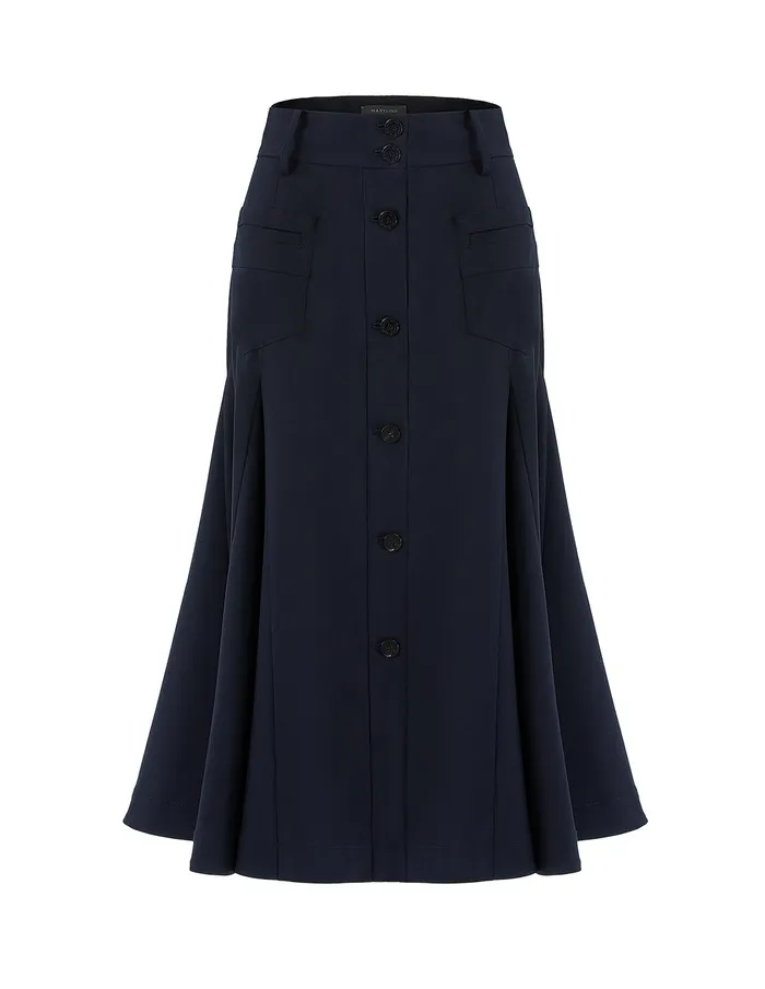 MARYLING Skirts HIGH WAIST PATCH POCKET FLARE SKIRT Blue 8211 Women MARYLING Skirts HIGH WAIST PATCH POCKET FLARE SKIRT Blue 8211 Women