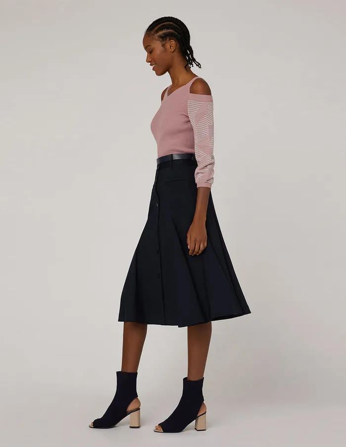 MARYLING Skirts HIGH WAIST PATCH POCKET FLARE SKIRT Blue 8211 Women MARYLING Skirts HIGH WAIST PATCH POCKET FLARE SKIRT Blue 8211 Women