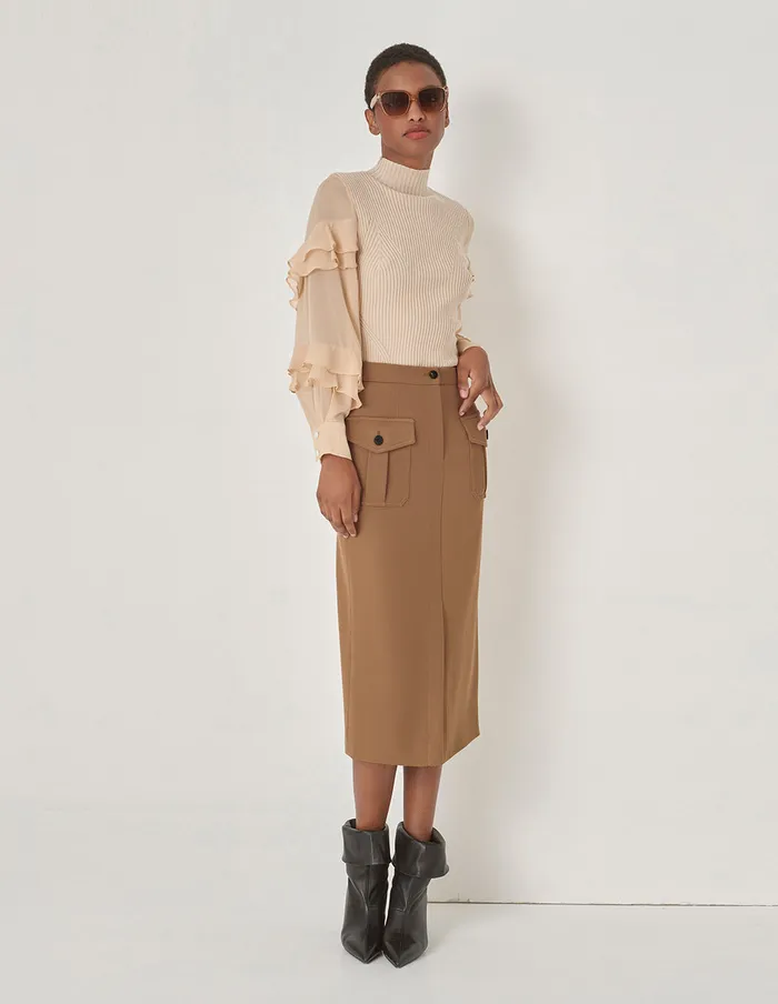 MARYLING Skirts Military Style Slit Front Skirt Sand 8211 Women